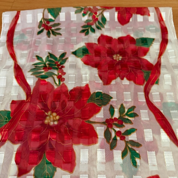 Christmas Poinsettia Scarf Rectangular Made in Korea 57.5"L X 13"W - Picture 9 of 15